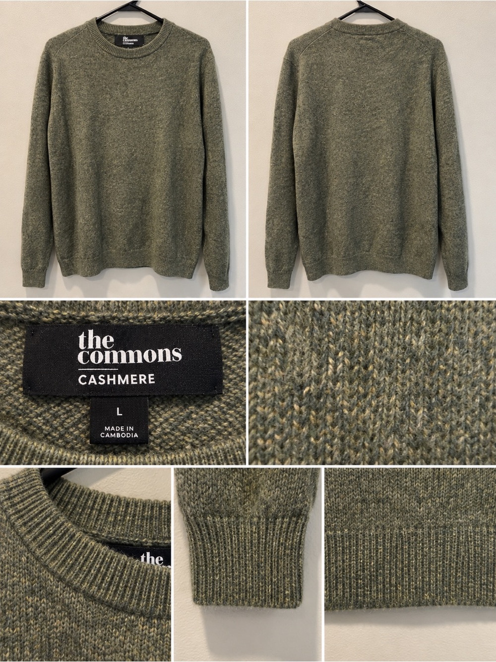 The Commons Olive Cashmere Crewneck Sweater - Men's L